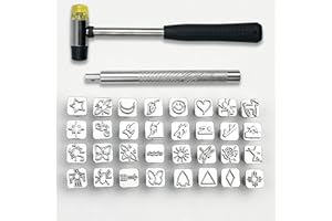 34 PCS Leather Stamping Tools, GTAAOY Leather Crafting Tools with 32PCS Different Shape, 1 Rubber Hammer, 1 Leather Punch Tools, Leather Carving Tools Leather Stamps