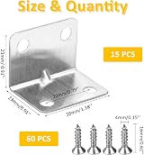 Vaktop 15PCS L Bracket Stainless Steel Corner Braces 90 Degree with 60 Screws view 2