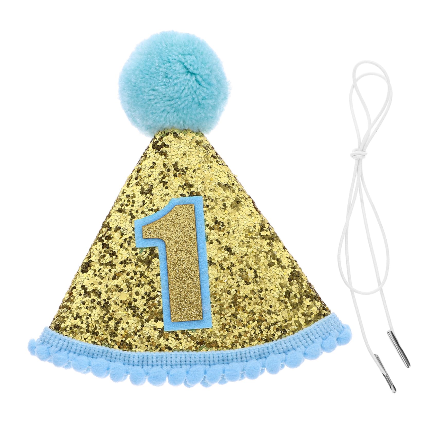 Tomaibaby Glitter 1st Birthday Hat, Kids Birthday Cone hat, Birthday Party Supplies with Adjustable Headband