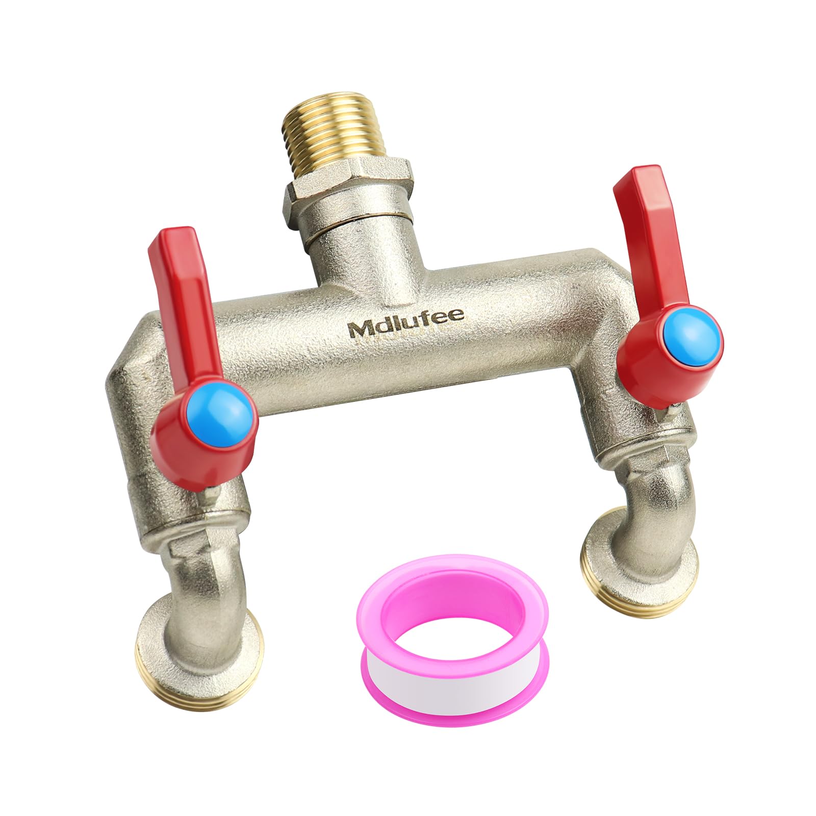 Mdlufee 3/4 Inch Brass Tap Splitter 2 Way, Hose Tap Splitter Connection with 2 Individual Valves for Garden Kitchen Faucet,Washing Machine Hose Connector