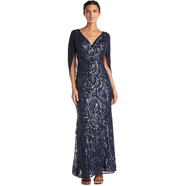 Amazon.com: Alex Evenings Women's Long Metallic Ruched Flutter Sleeve Gown  with Side Slit, Mother of the Bride, Formal Dress, Black Embroidered, 4 :  Clothing, Shoes & Jewelry