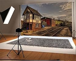 AOFOTO 7x5ft Old Train Track Backdrop Vintage