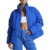 Wyeysyt Women's Winter Cropped Puffer Quilted Jacket Long Sleeve Zip Warm Short Coats Stand Collar Jacket with Pockets