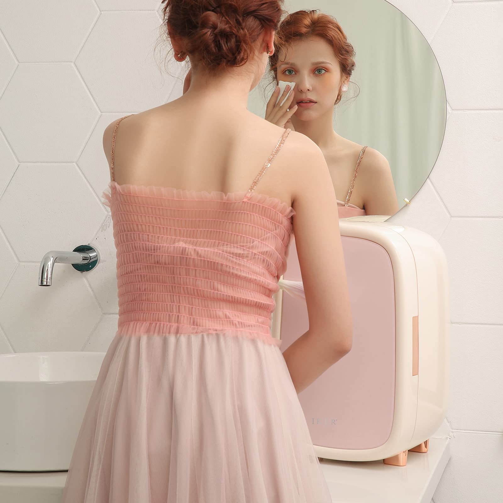 IKER Beauty Mini Fridge, 12 Liter Compact Refrigerator for Skin Care, Makeup and Cosmetic Products, Skincare Fridge for Women & Teen Girls, Portable Makeup Fridge for Bedroom, Office (White) - Image 6