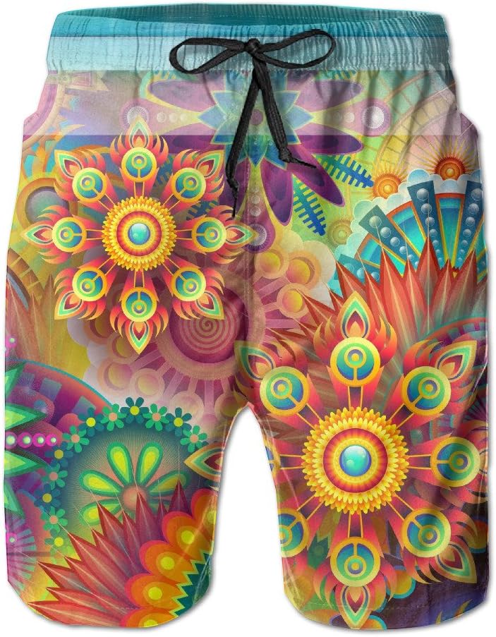 GYang Men's Psychedelic Swim Quick-Drying Shorts White
