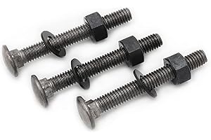 SCXCLY 8 Sets Carriage Bolts Screws, (3/8-16 x 3") Round Head, Square Neck, with (Hex Nuts & Flat Washers), 8.8 Grade (45#) Steel (Black)