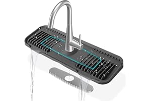 Kitchen Faucet Mat, DK-SIMINA Silicone Faucet Mat Silicone Faucet Drip Catcher with Cuttable Circular Central for Kitchen Sink, Tailor-Made for Faucets with Deck Plate【Black】