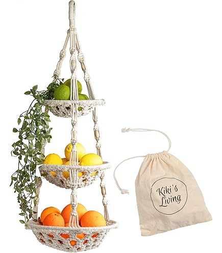 Fruitmand Hangend 3 Etages Fruit Hangmand, Macramé Hangmand Voor Groenten En Fruit Boho Keukenopbergmand Macrame Hangdecoratie Indoor Plantenhanger