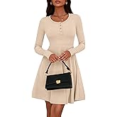 BTFBM Casual Fall Dresses for Women 2025 Long Sleeve Ribbed Button Down Empire Waist A Line Winter Wedding Guest Dress