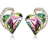Leafael 18K Rose Gold Plated Love Heart Stud Earrings with Healing Stone Crystal Jewelry Gifts for Women