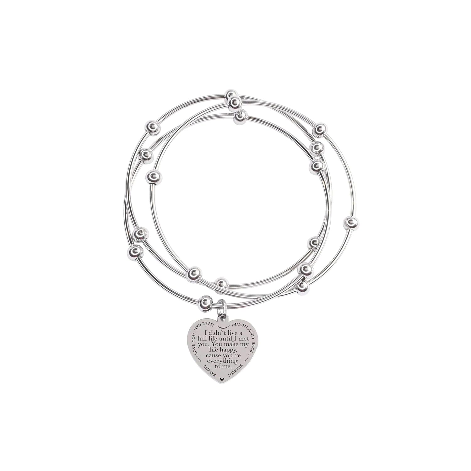 Bracelets Pink Box 3 Piece Stackable Inspirational Heart Bangles Full Life  Silver foretadrenaline.com