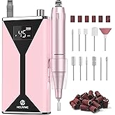 HELIVIVE Professional Electric Nail Drill 45000RPM (Portable & Rechargeable) (with 11 Drill Bits ) Cordless Nail File Machine for Shaping, Polishing & Removing Gel Nails for Salon Home (Pink)
