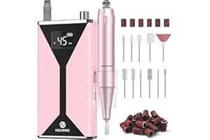 HELIVIVE Professional Electric Nail Drill 45000RPM (Portable & Rechargeable) (with 11 Drill Bits ) Cordless Nail File Machine for Shaping, Polishing & Removing Gel Nails for Salon Home (Pink)