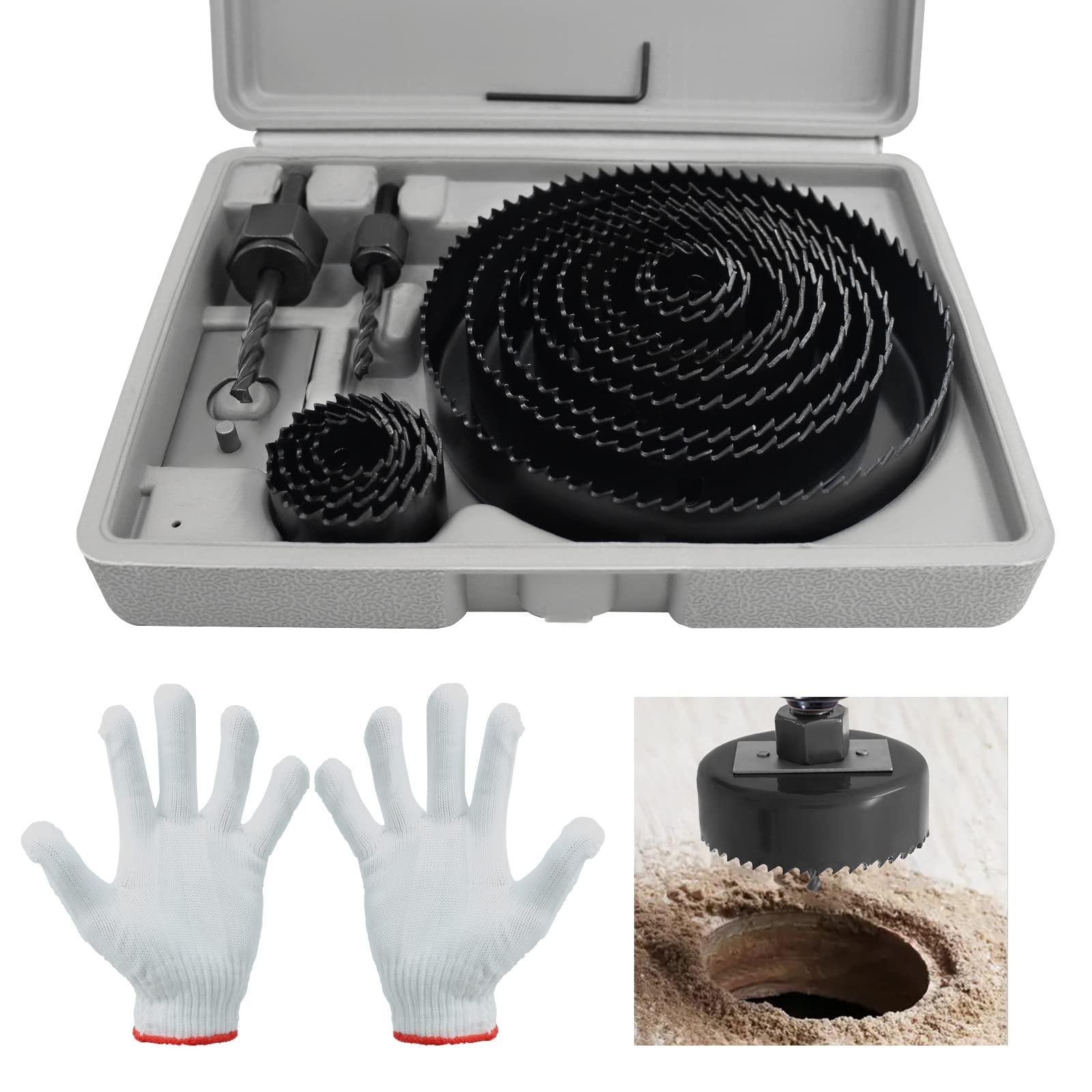 Wkmamo 21 Pcs Hole Saw Cutter Kit,Carbon Steel Downlights Drill Bit Tools 19-64mm for Wood, Plasterboard, Density board (Black 20pcs) — image 1