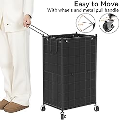 WOWLIVE Laundry Hamper with Wheels,Metal Wire Frame