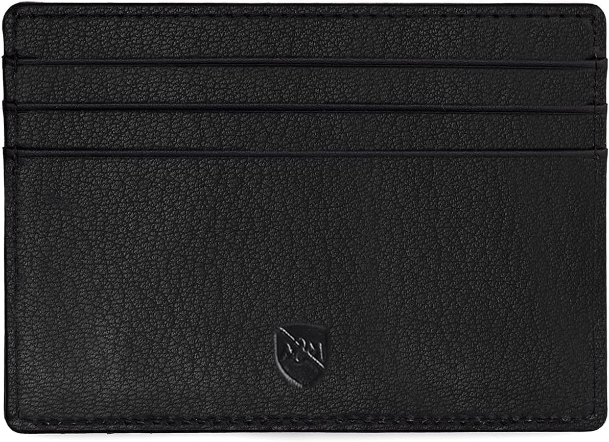 ALLEN & MATE 100% Leather Minimalist Wallet – Slim RFID Blocking Card Holder for Men & Women – Holds 6 Cards & Cash (Black)