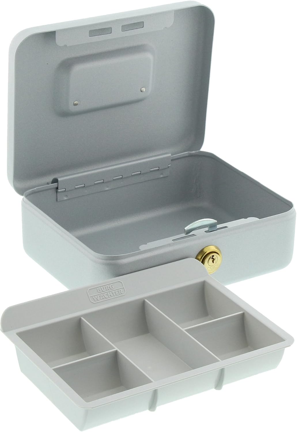 BURG-WÄCHTER Safety Deposit Box, Flat Design, Piston Cylinder Lock Brass, Universa-CKS 207, Silver, BxTxH: 205x160x75 - Image 5
