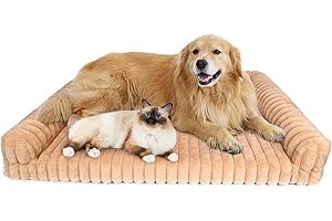 Chicute Thick Orthopedic XL Dog Bed, Waterproof Supportive Foam Dog Sofa with Washable Cover, Faux Fur Comfy Bolster Couch Pet Beds with Nonskid Bottom (Brown, 42"x32")