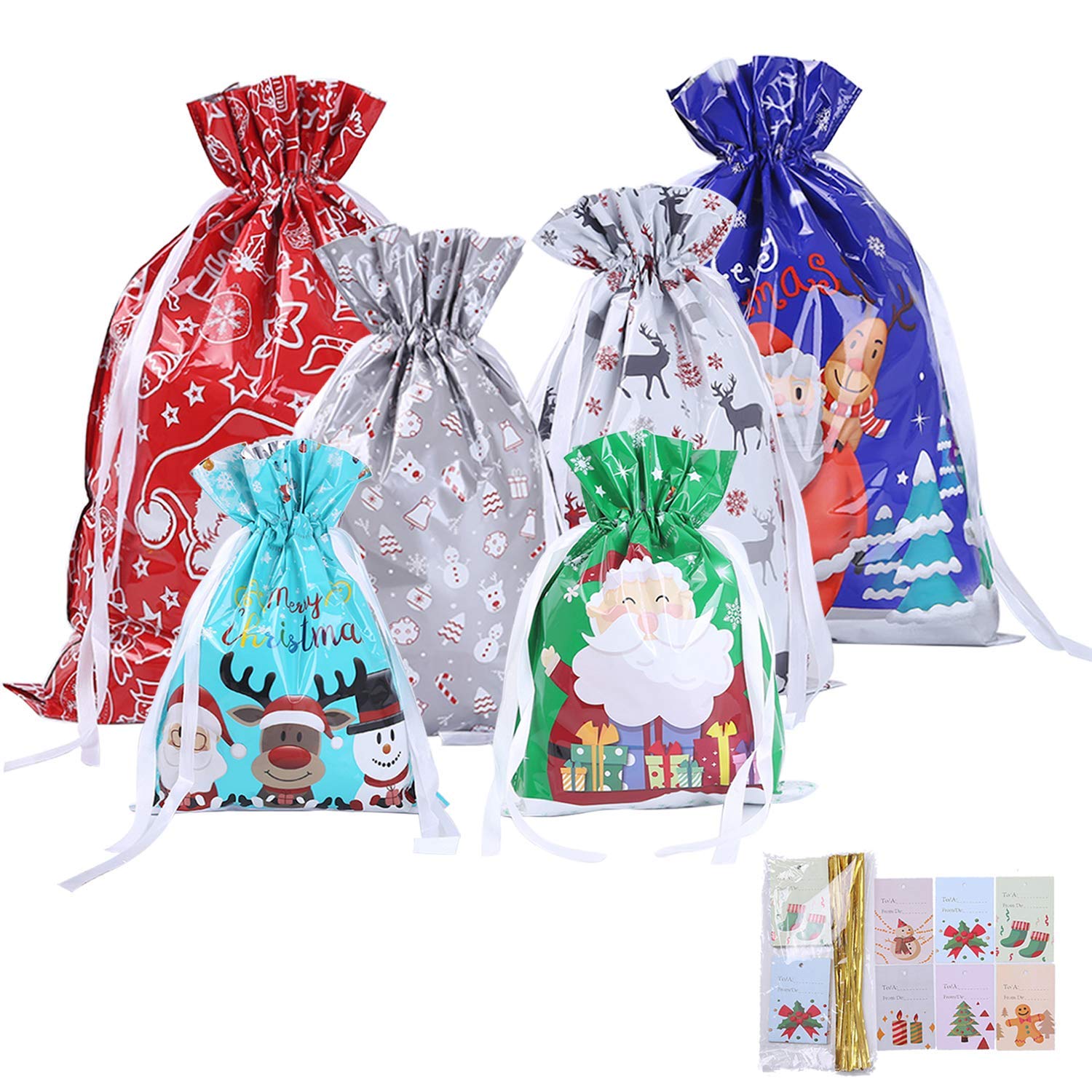 YeahiBaby 3PCS Cartoon Christmas Candy Bags Fabric Drawstring Gift Bag Xmas Party Decorations (Red)