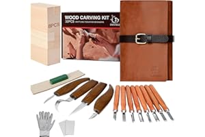 IMYMEE Deluxe Wood Carving Kit with Leather Case,Wood Carving Tools Set with Wood Carving Knife,Detail Knives,Basswood Blocks,Gloves,Strop Block,Polishing Compound for Whittling Kit Hobbies for Adults