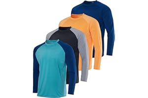 Real Essentials 4 Pack: Mens Long Sleeve Rash Guard Shirt UPF 50+ Swim Beach UV Sun Protection Fishing Quick Dry (Big & Tall)