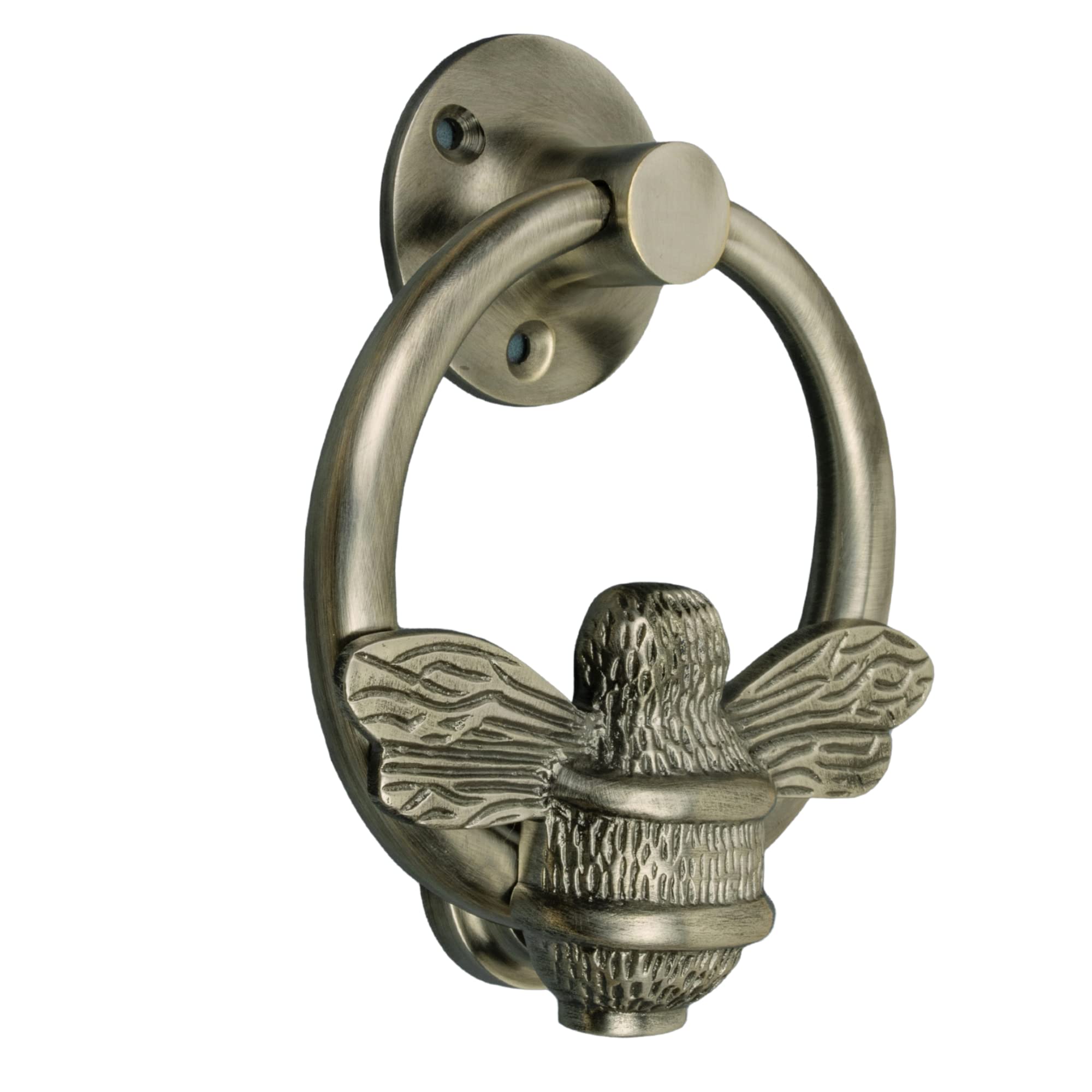 Pewter Bee Door Knocker for Front Door | Polished Solid Brass Bee Ring | Pewter Knockers with Strike Plate | UPVC | Bumblebee Front Door Furniture with a Unique Design