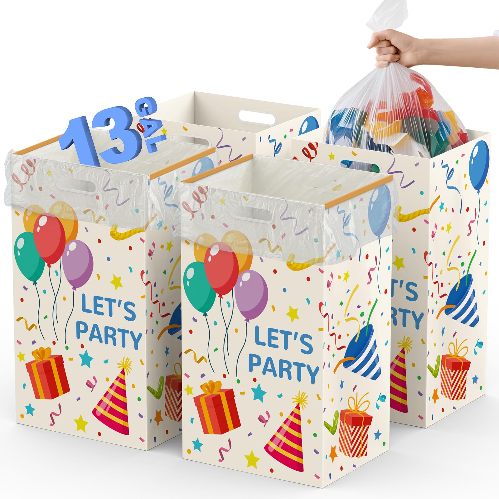Photo 1 of 13 Gallon Disposable Trash Cans with Built-in Handles, 4 Pack Extra Large Portable Trash Can, Waterproof Layer Reusable Garbage Cans, Extra-Thick Cardboard Recycling Bins, Perfect for Parties,Colorful
