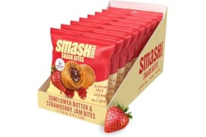 CHIA SMASH Smash Foods Strawberry Energy Bites | 5 Gluten-Free Vegan Snack Balls with No Sugar Added | 6g Protein, Superfood Jam, Chia Seeds | On-the-Go Convenience | Sunflower Butter & Strawberry | 8 Packs