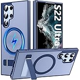 OWKEY for Samsung Galaxy S22 Ultra Case with Stand, Compatible with MagSafe, Magnetic Phone Case Military-Grade Protection Shockproof Matte Cover for Samsung Galaxy S22 Ultra 5G (Blue)