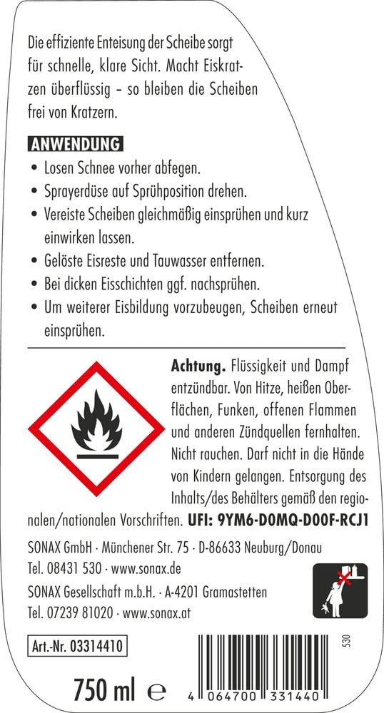 SONAX ScheibenEnteiser (750 ml) sekundenschnelles enteisen von Scheiben ohne kratzen und eine rundum klare Sicht im Winter | Art-Nr. 03314410 2