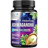 Ashwagandha Supplements - 2100mg Ashwagandha Capsule for Women & Men, Natural Antioxidant Support, Ashwa Root Extract, Extra Strength Calm Support with Black Pepper, Vegan & Gluten Free - 120 Capsules