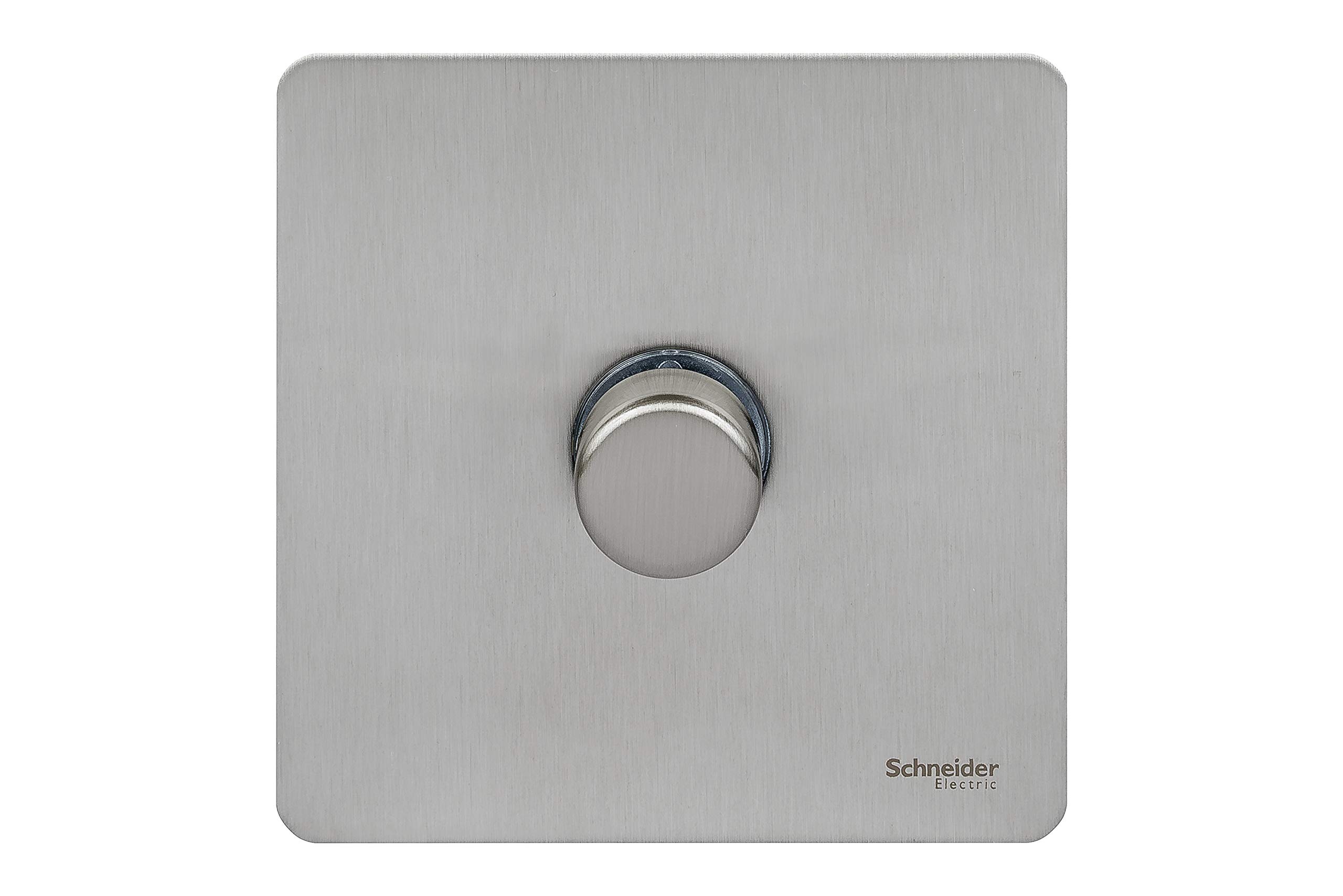 Schneider Electric Ultimate Screwless Flat Plate - Single Rotary 2 Way Dimmer Light Switch, Main and Low Voltage, 400W/VA, GU6412CSS, Stainless Steel