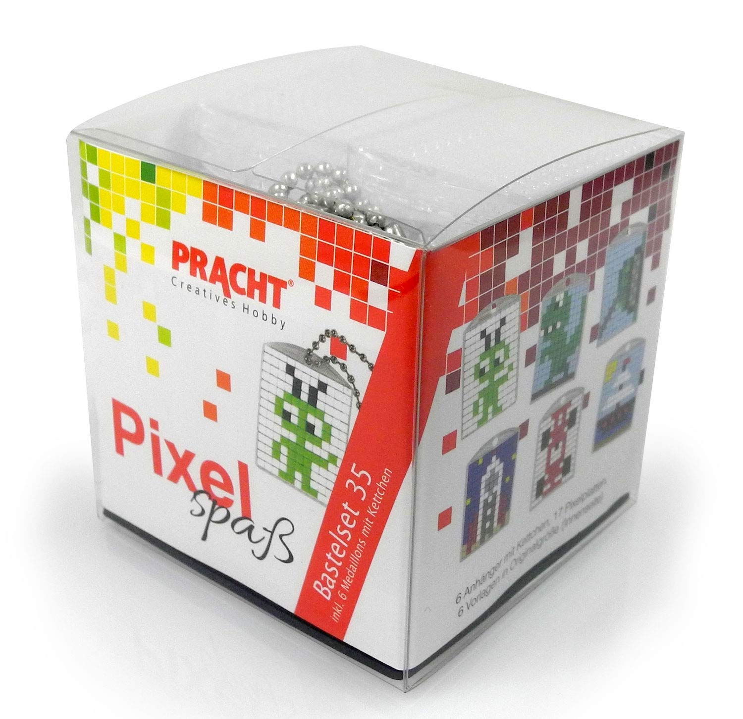 Pracht Creatives Hobby Pixel P90073-63501 Fun Craft Set 35 for Children 6 Lockets Key Fobs - Easy Plug-In System - No Ironing or Gluing - Organic Plastic Stones