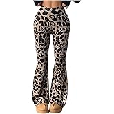 WDIRARA Women's Leopard Print Flared Pants V Crossover Elastic Waist Bell Bottom Trousers