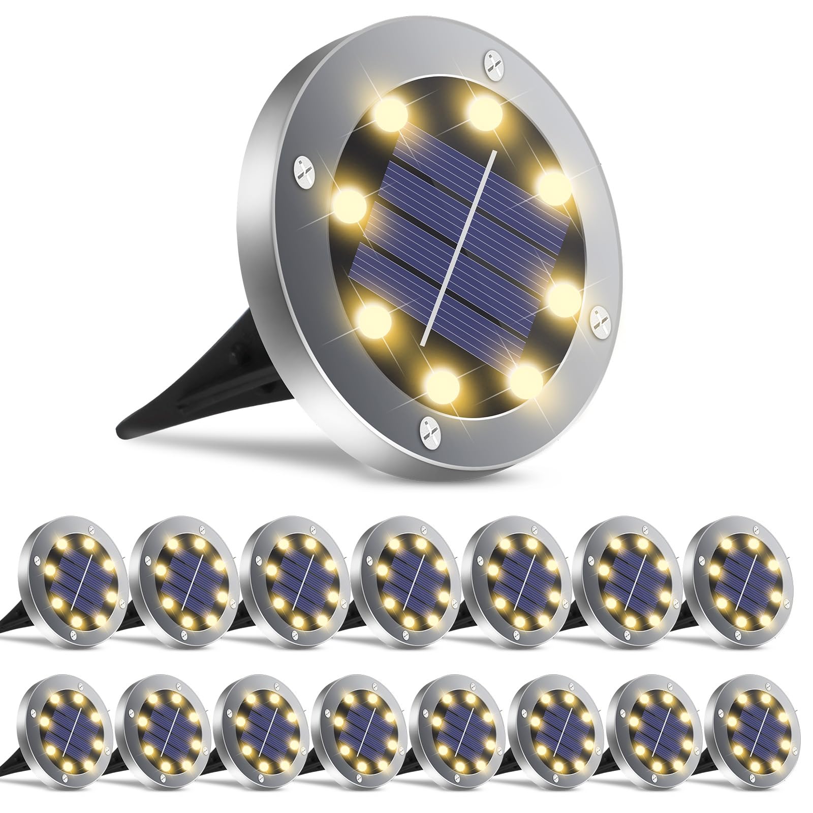 Photo 1 of OULONGER Solar Ground Lights 16Pack, Garden Solar Outdoor Waterproof Pathway Bright In-Ground Lights Outdoor Lighting Decor for Lawn, Patio, Yard, Driveway,Walkway Warm Light