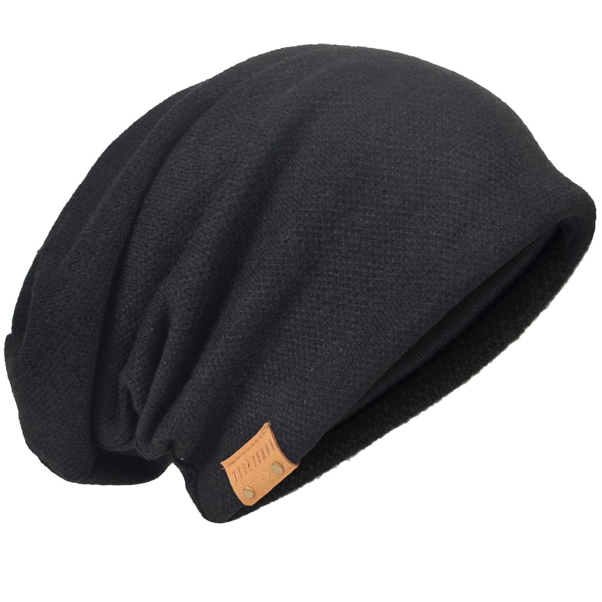 HISSHE Oversized Men Knit Beanie Hat Baggy Slouchy Double-Layer Skull Cap B011s (Solid-Black)