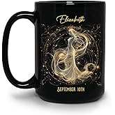 Personalized Novelty Horoscope Black Mug, Customized Elegant Astrology Coffee Cup, Custom Name & Date Virgo Cup, Constellation Mug Gift, Virgo Astrology Mug, Ceramic Cup 15oz