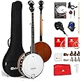 Vangoa 5 String Banjo Full Size Kit, 38 Inch Classic Nylon String Banjos with Resonator/Open Back, Remo Drum, Geared 5th Tuner Beginner Banjo Kit, Music Instrument for Adults Seniors Youth, Brown