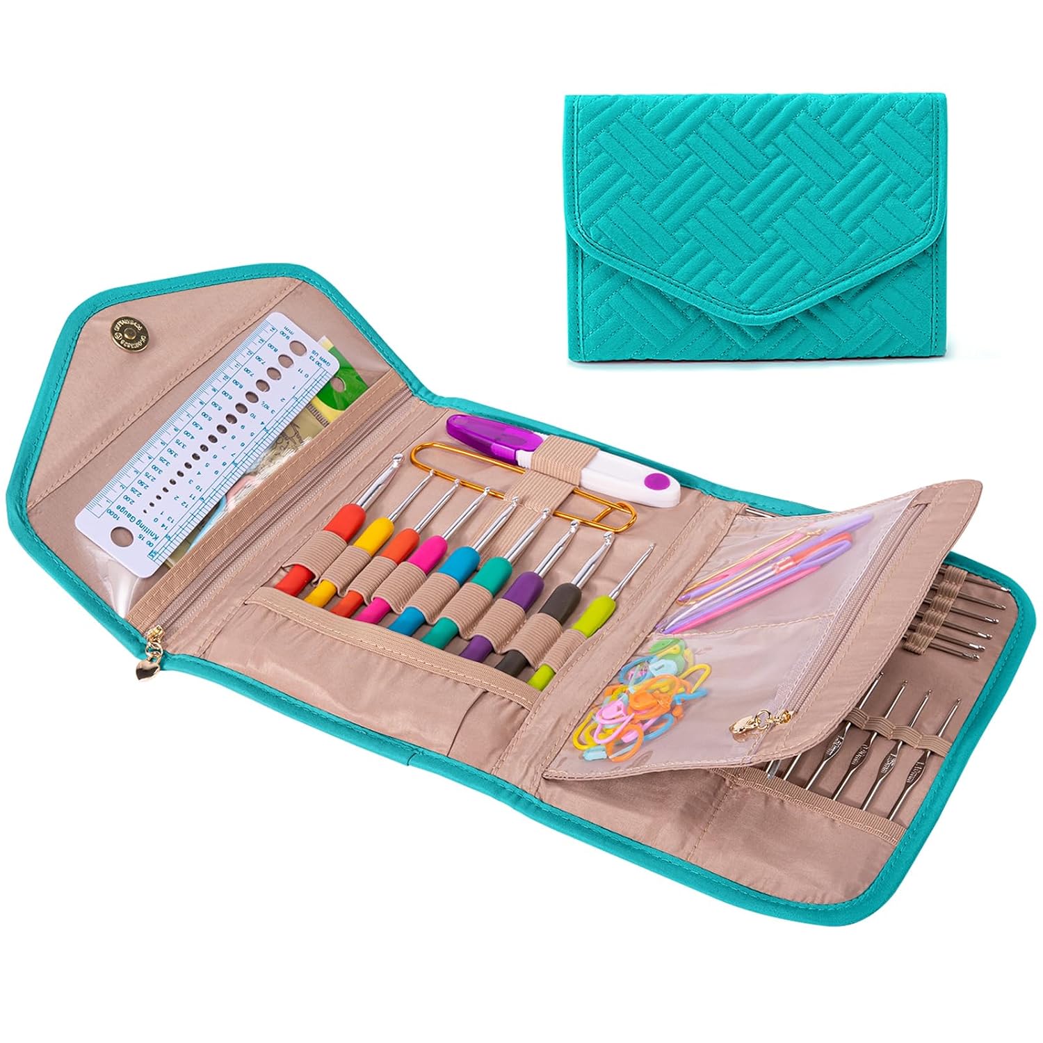 MYBAGZING Crochet Hook Holder Case, Foldable Organizer for Crochet Supplies | Crochet hook organizer with multiple slots and