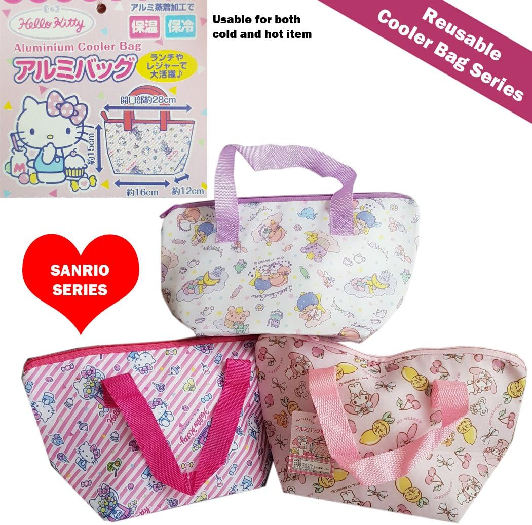 Sanrio Japan Reusable Cooler Lunch Bags for kids Series - Pink Cooler Bag - Hello Kitty, White Warmer Bag - My Melody & Purple Cooler Bag - Little Twin Stars