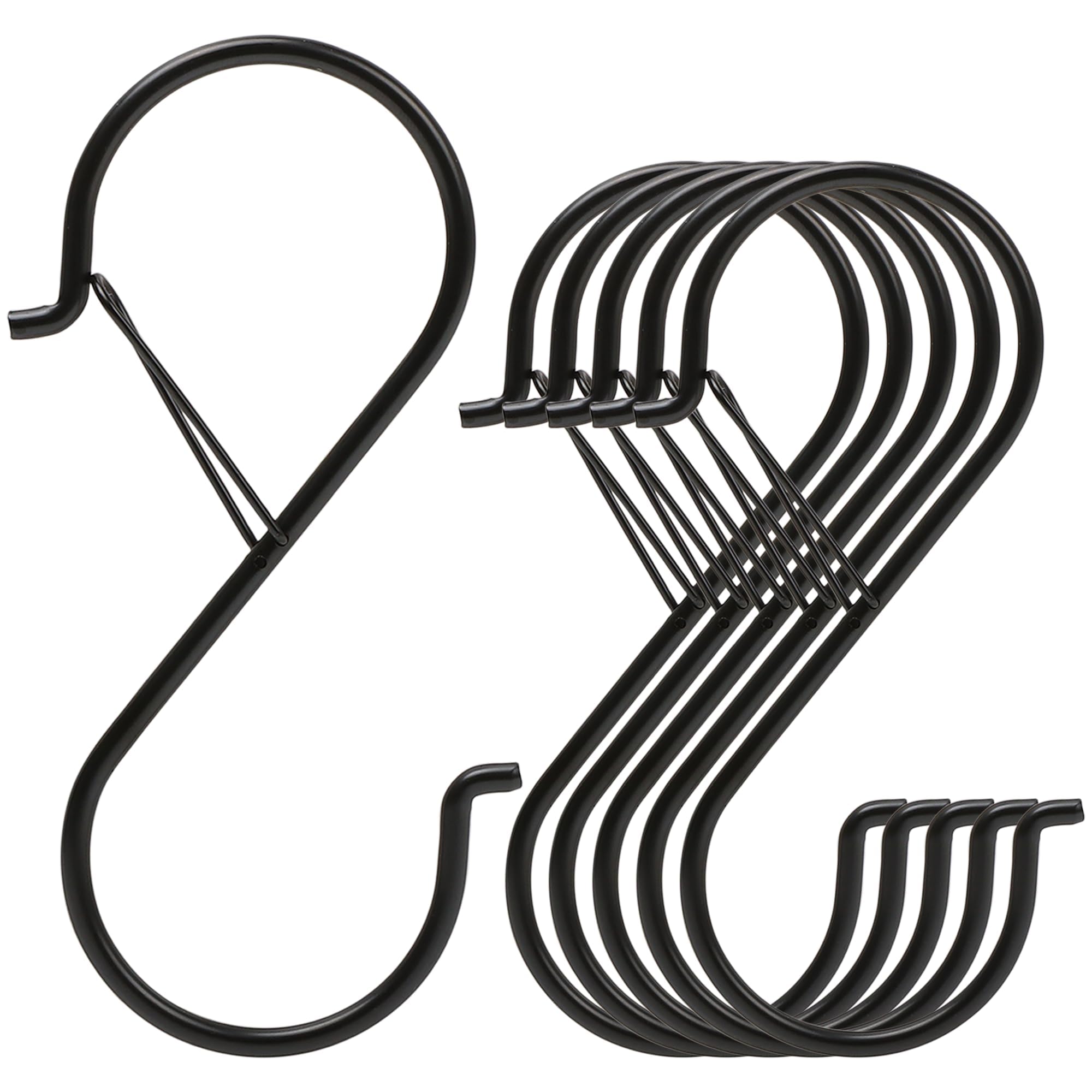 Photo 1 of Ansxiy 6 Pack 5 Inch S Hooks for Hanging, Heavy Duty S Hooks with Safety Buckle, S Shape Hooks for Hanging Kitchen Utensils, Pots and Pans, Cups, Plants, Clothes and Bags, Black
