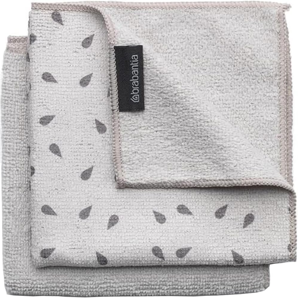 Brabantia Microfibre Cleaning Cloths (x2) 30x30 cm Light Grey Machine Washable