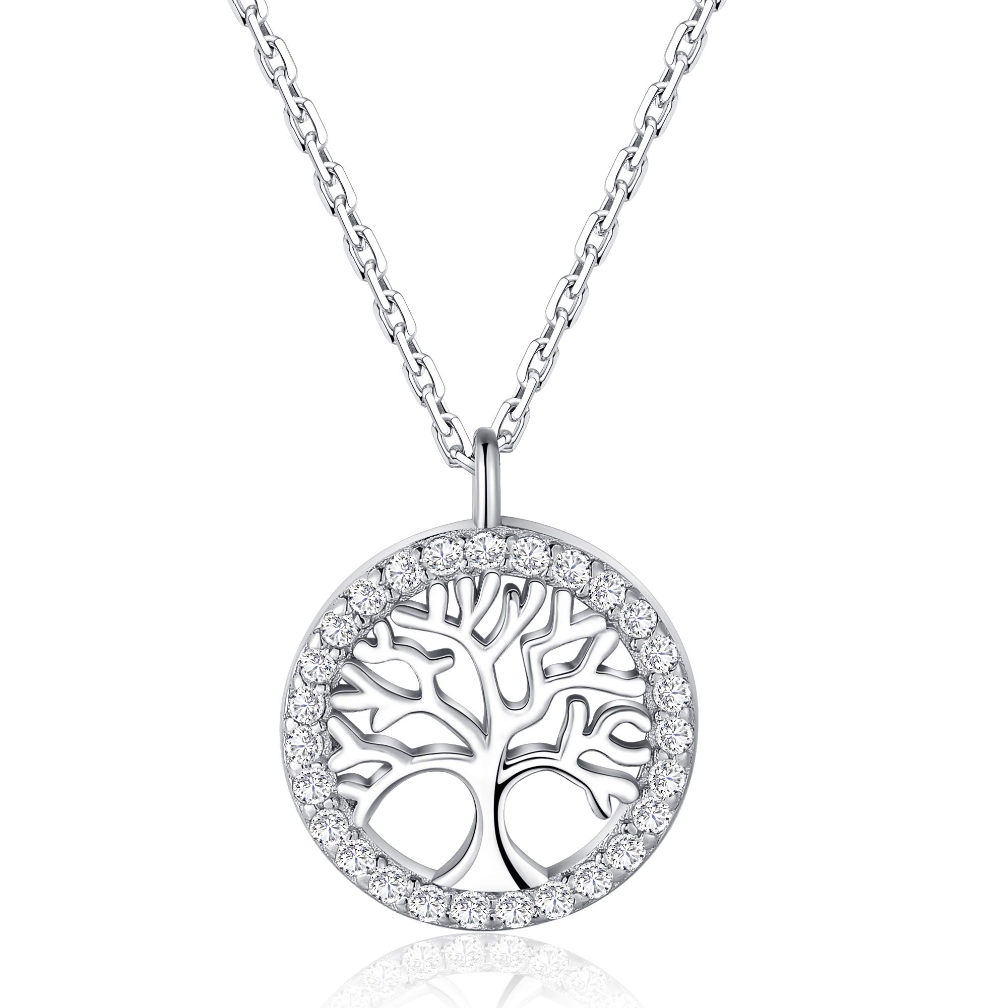 Jrêveinfini Tree of Life Necklace Women Girls Sterling Silver, Tree of Life Family Necklace Pendant, Friendship Personalised Diamond Necklace Jewellery Gift Mum Mother Daughter Sister
