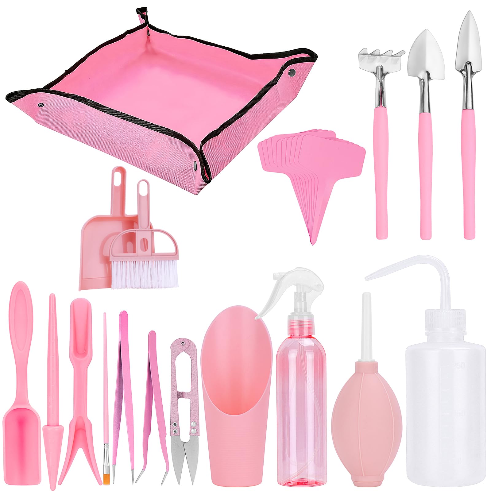 Hysagtek Succulent Tools Kit, 26 Pcs Mini Gardening Tools Hand Transplanting Tool Miniature Planting Set for Indoor Outdoor Garden Plant Care(Pink)