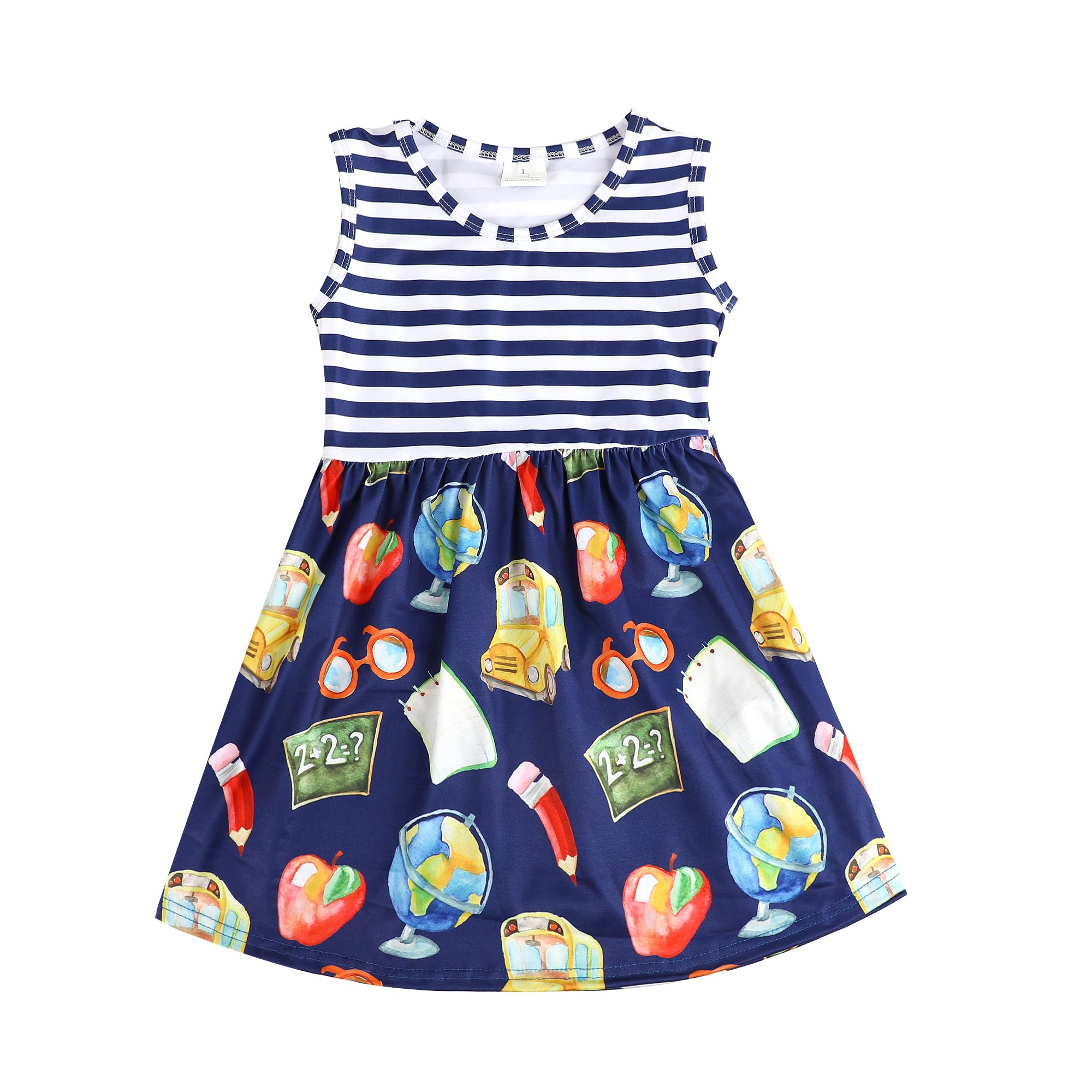 Toddler Girl Dress Back to School Pencil School Bus Print Dress Summer