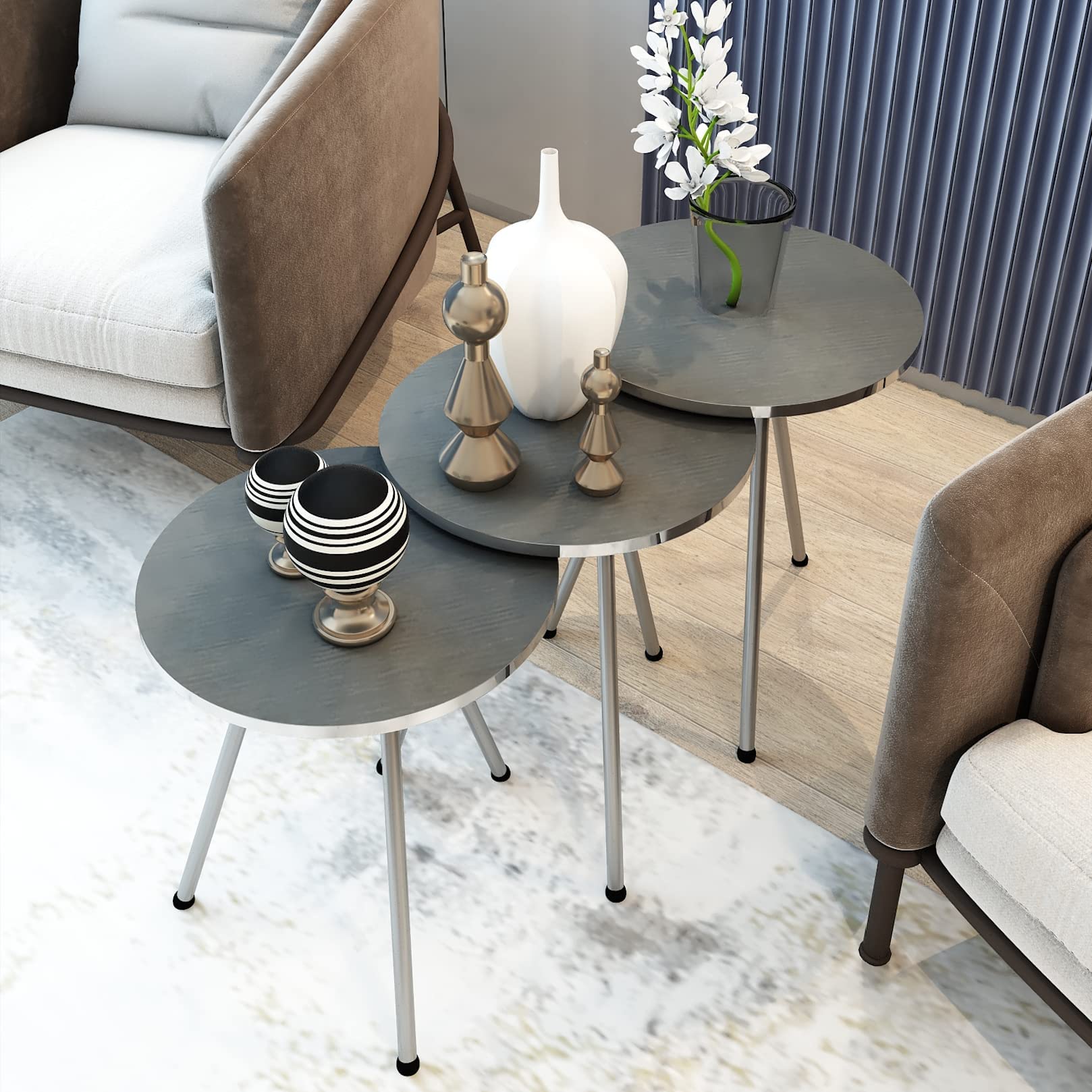 Set of 3 Nesting END Tables - Round Stacking Coffee