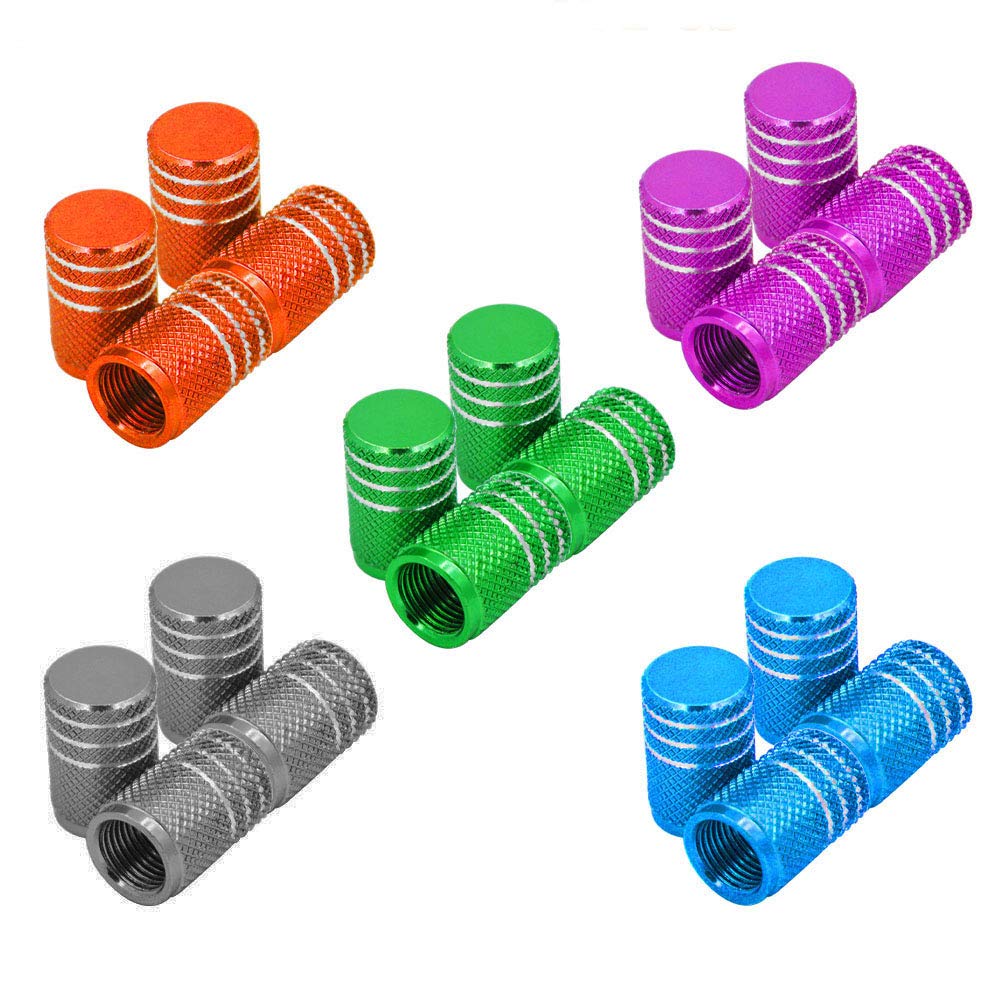Senven Tire Valve Stem Cap, 20Pcs Aluminum Alloy, Dome Shape, Universal Fit, Colors: Silver, Blue, Gray, Green, Orange, Purple
