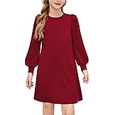 Arshiner Girls Sweater Dress Fall Winter Knit Puff Long Sleeve Pullover Casual Dresses with Pockets