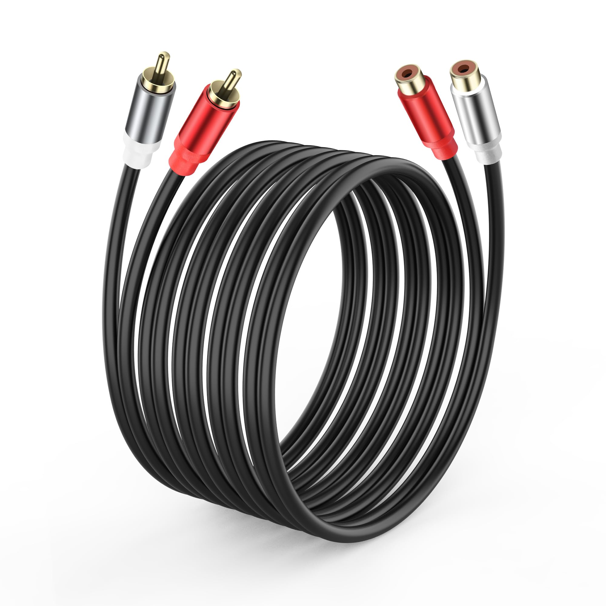 JSADZKJ 5.9ft 2 RCA Male to Female Audio Cable, 24K Gold Plated, Compatible with Hi-Fi Systems, Home Theater, Speakers, Players, Audio Receivers, Amplifiers, Car Stereos, DJ Controllers