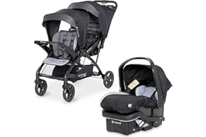 Baby Trend Infant and Toddler Double Stroller & Car Seat Combo, 2 Pc Set, Stormy - Lightweight and Compact Travel Stroller and Carseat Tandem for Babies, Infants, and Toddlers